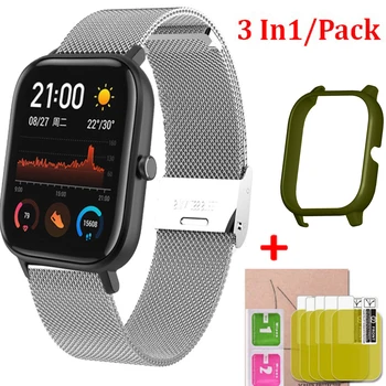 

Stainless Steel Wirst Strap Band For Xiaomi Huami Amazfit GTS Screen Protectors + Frame Protective case for Amazfit GTS Watch