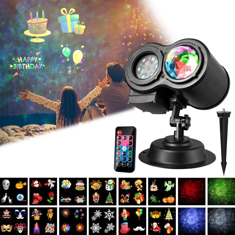 

Christmas Projection Lamp Double Barrel Pattern Water Pattern Light Wireless Remote Control Board Gadgets Outdoor Tool ZA