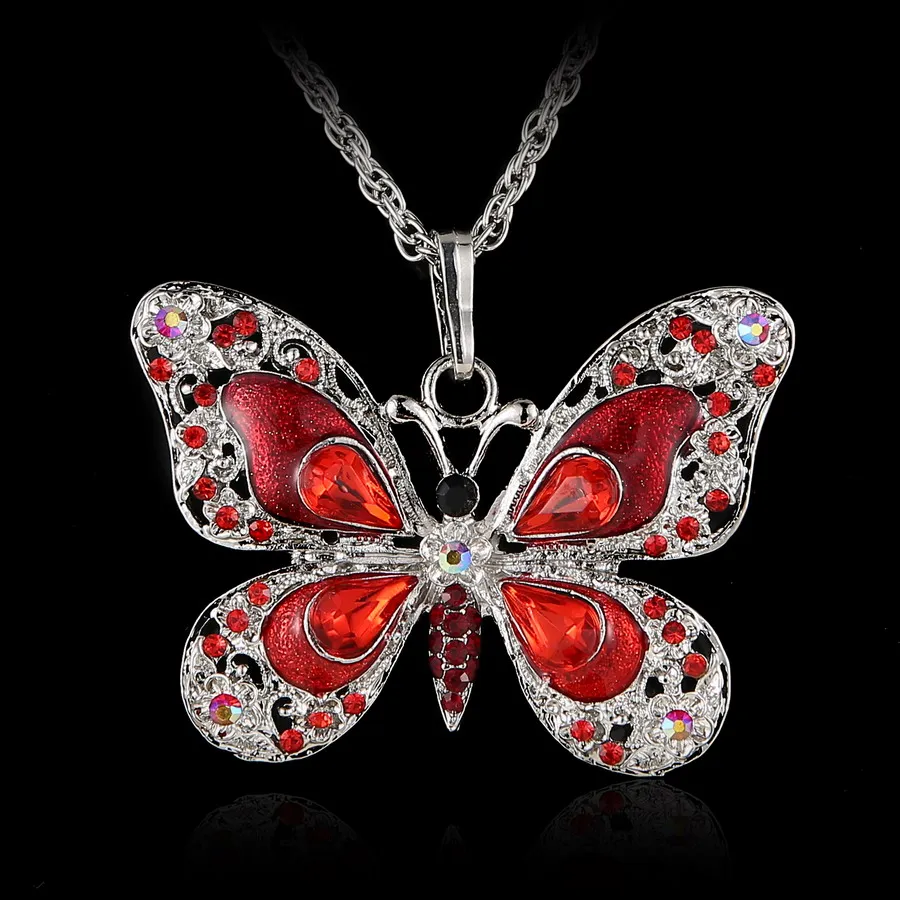 Rinhoo красивые Стразы ожерелье с бабочкой для женщин ожерелье подвески серебряные ювелирные изделия