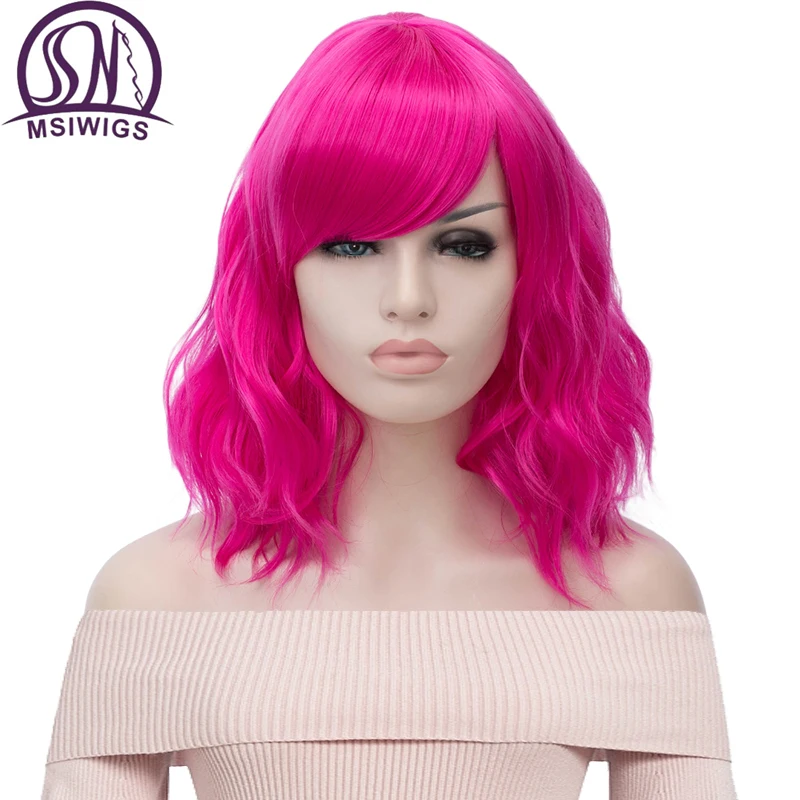 MSIWIGS Короткие Косплей натуральные волнистые парики для женщин красный парик с