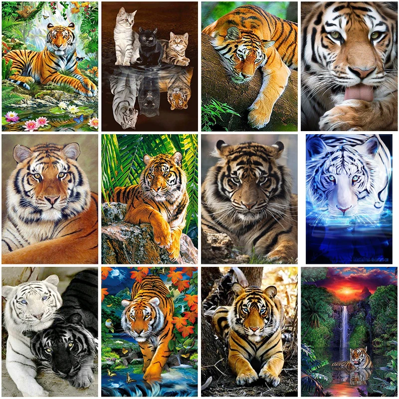 

DIY 5D Diamond Painting Tiger Diamond Embroidery Animal Cross Stitch Full Round Drill Rhinestone Mosaic Handmade Gift Home Decor