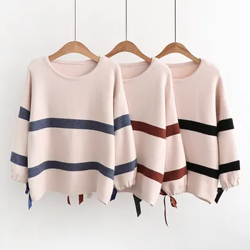 

Sweater Women Ladies Long Sleeve Casual Stripe Autumn And Winter Versatile Loose Knit Sweater Pull Femme Sueter Mujer Invierno
