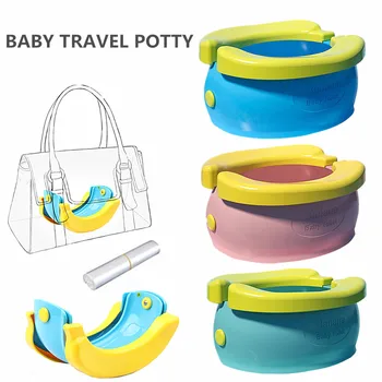 

Reusable Travel Potty Portable Baby Chamber Pot Cartoon Banana Foldaway Toilet Training Seat Rings For Kid No-clean Light Urinal
