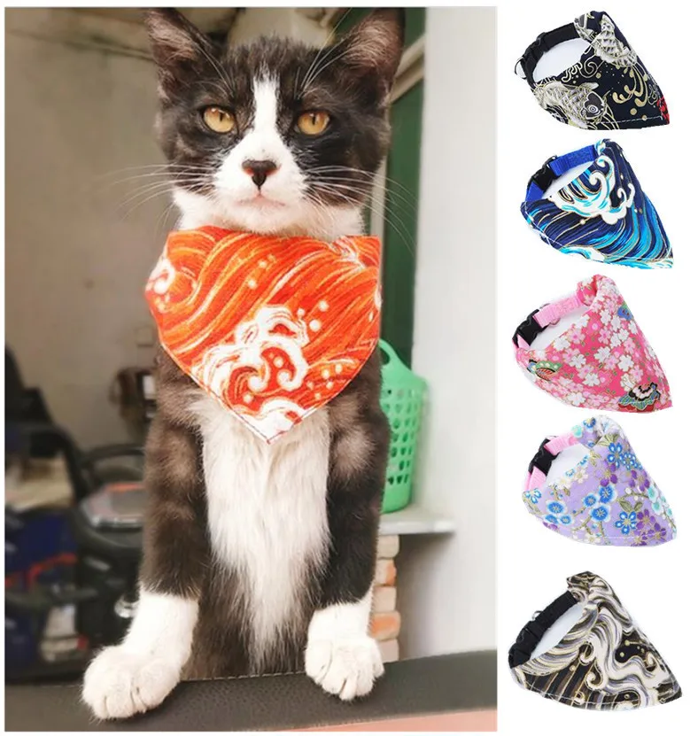 Шейный платок для домашних животных, водонепроницаемый шарф с принтом, бандана для кошек, собак, нагрудники, шарф, воротник, слюнявчик для домашних животных, полотенце из хлопка, треугольное полотенце