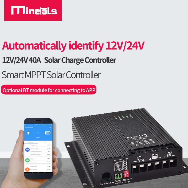 Solar Charger Solar Battery Charge Controller 40A MPPT Controller Solar Charger 12V 24V Support Bluetooth APP LCD Auto Solar Panel Regulator For Lithium Battery Motor Homes