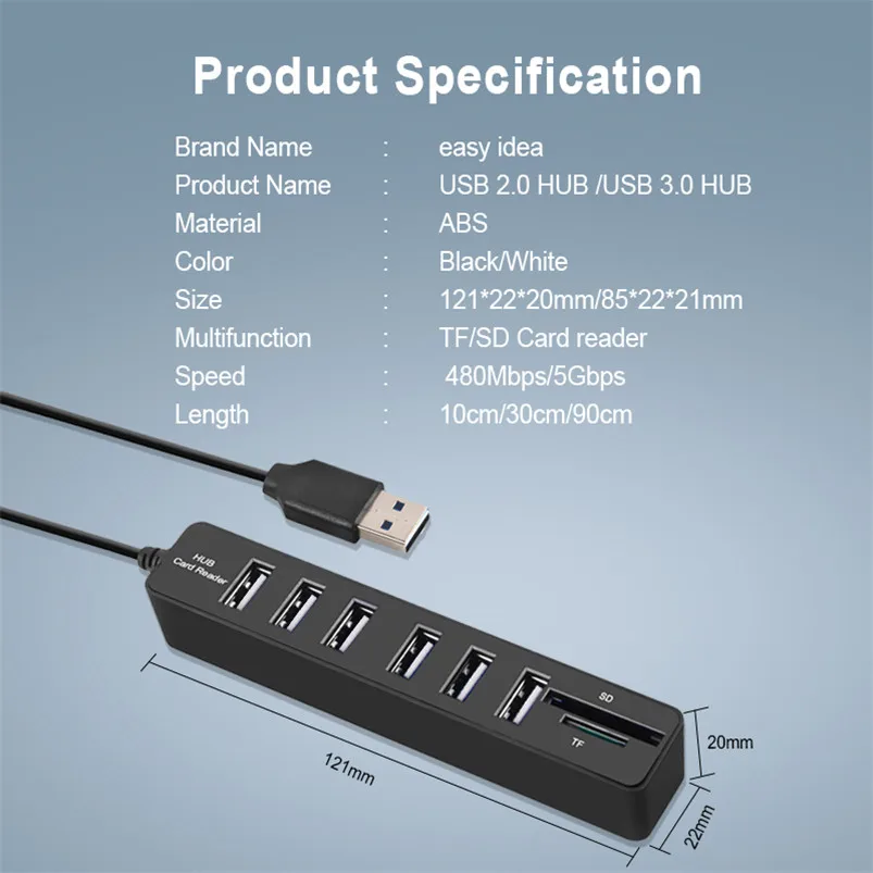 Usb хаб 3 0 Multi USB Hub 2 Разделитель с / 6 портами Hab высокоскоростной Micro TF/SD кардридер