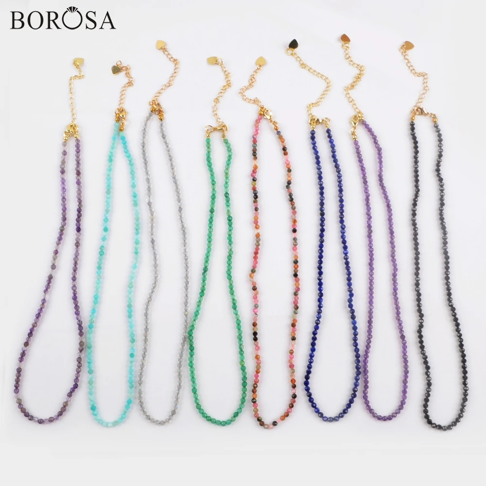 BOROSA 10 шт. 3 мм Мульти-вид натуральные камни бисера граненый 16 дюймов ожерелье Радуга драгоценные камни камень бисера цепи ювелирные изделия с чокерами JT265