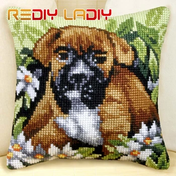 

DIY Cross Stitch Cushion Front Garden Dog with Cats Pillows Chunky Cross-Stitch Kits 100% Acrylic Yarn Pillow Case Arts & Crafts