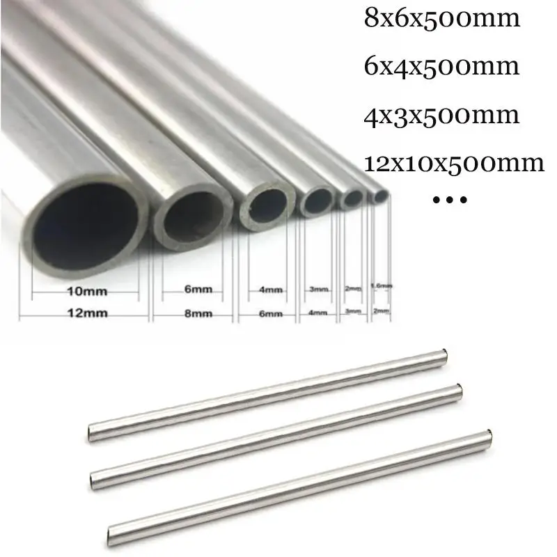 Stainless Steel Tube Steel Pipe 1/2/3/5/10pcs 304 Stainless Steel Tube OD1/1.5/2/3/5/6/8/10/12mm Round Capillary Straight Tube Length 250/500mm Capillary