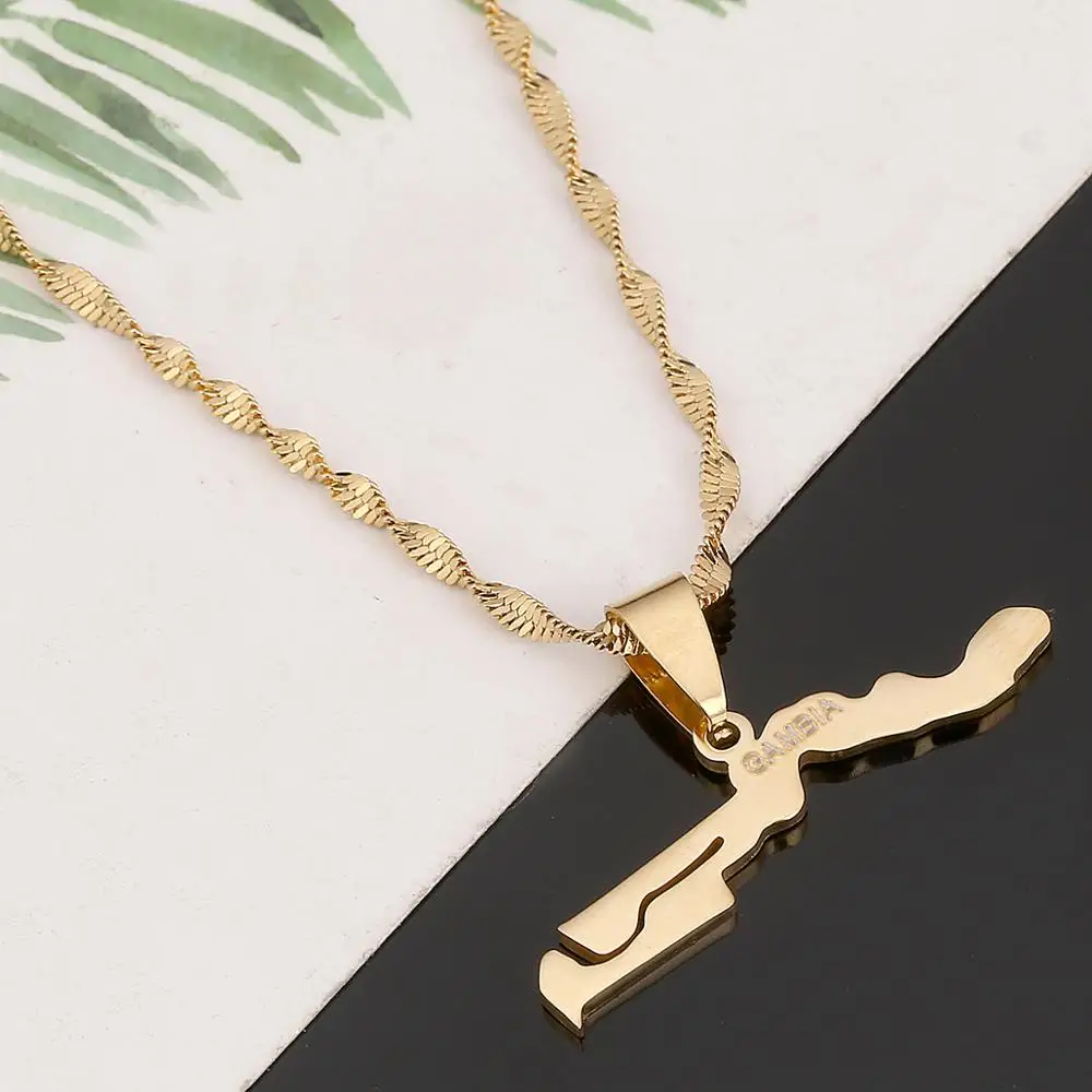 Stainless Steel Gambia Map Flag Pendant Necklace Gambian Map Chain Jewelry 5