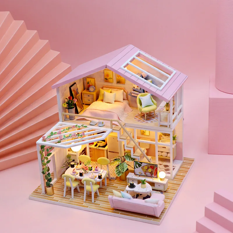 

Diy Doll House Pink Series Honey Words Time Hand Assembled Model Mini House Puzzle Birthday Gift Toy Valentine's Day Gift