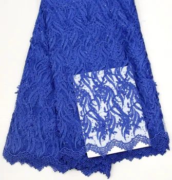 

high end french lace fabric handmade beaded lace tissu perlage dubai royal blue tulle lace fabric wedding dress5yard/lot