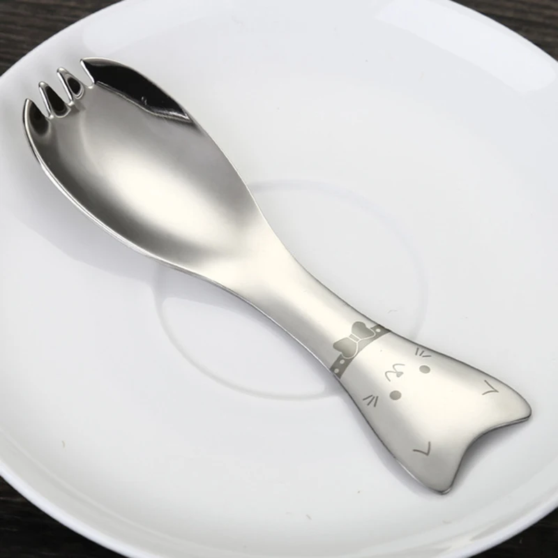 Salad Fork Детские 304 вилка из нержавеющей стали ложка для путешествий походные столовые приборы инструменты портативная посуда из нержавеющей стали милый рисунок кошки - Цвет: Salad Fork