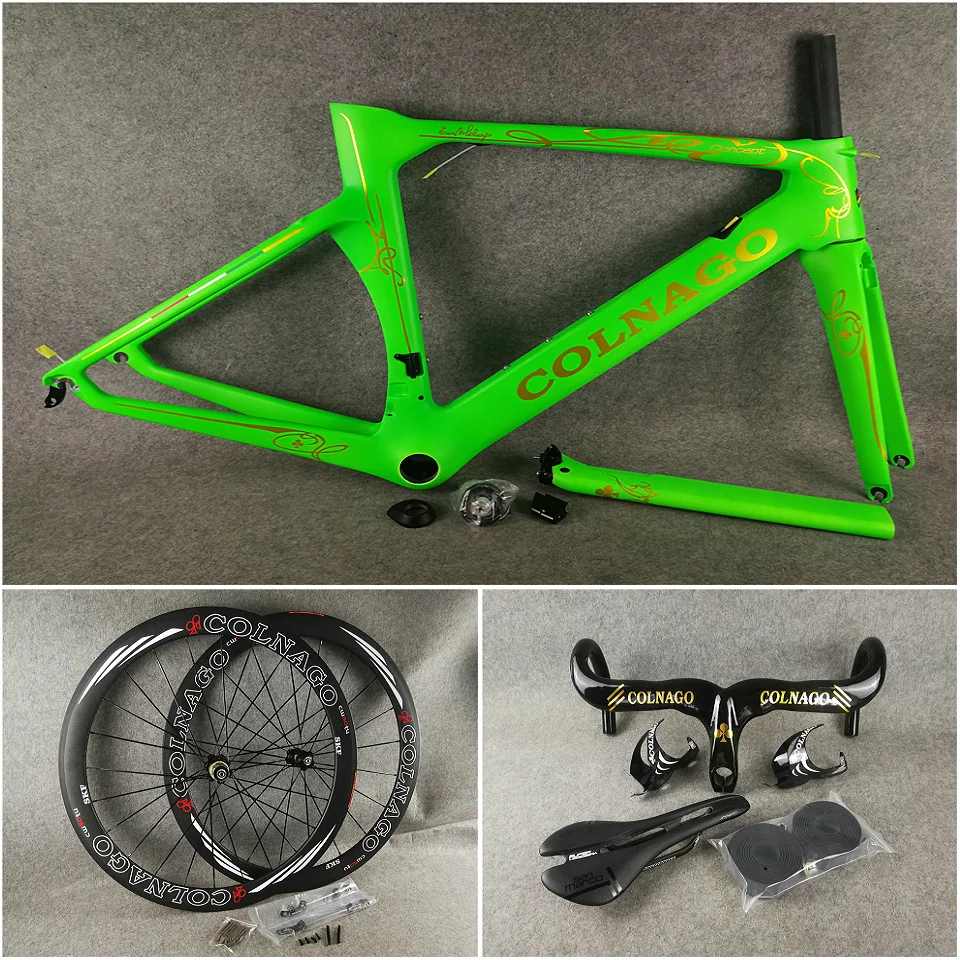Золотой логотип Green Colnago CONCEPT карбоновые шоссейные рамы + руль седло клетки для