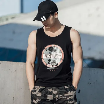 

Men Print Tank Top Cotton Gym Clothing Summer Sleeveless Shirts Fitness Muscle Singlet Bodybuilding Vest Workout Undershirt