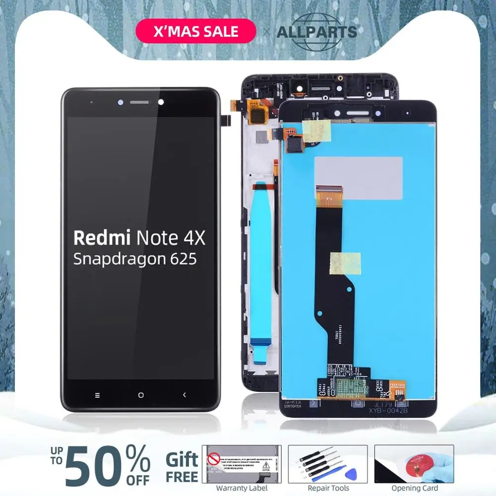 Дисплей для XIAOMI Redmi Note 4X LCD в сборе с тачскрином на рамке 5.5'' черный белый золото Snapdragon 625
