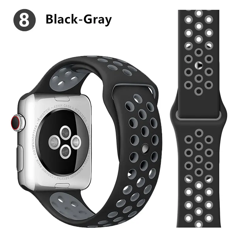 Силиконовый спортивный ремешок для apple watch, ремешок 44 мм, 40 мм, резиновый ремешок для часов, браслет Nike+ Iwatch, ремешок 42 мм, 38 мм, apple watch 5, 4, ремешок - Цвет ремешка: black-grey