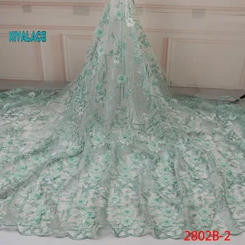 

3D Flower Applique Mesh Lace Fabric Gold Line Guipure Stones Lace For African India Women Wedding Dress Fabrics Green YA2802B-2