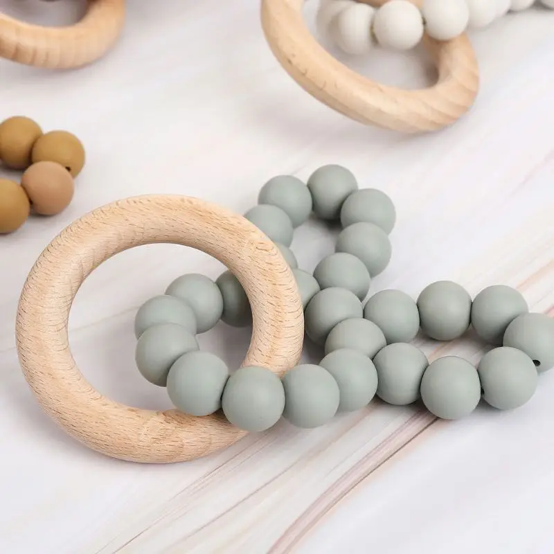Baby Bunny Ear безопасный Прорезыватель для зубов органический Деревянный& BPA-Free Силиконовые бусы для прорезывания зубов игрушка для душа подарок