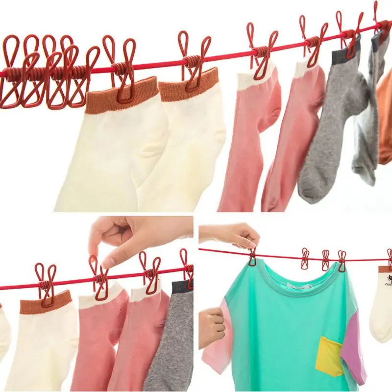 Windproof Clothesline Hanger Drying Rack Clothes Hanging Rope Line Travel Clothespins With 12 Clips Home Supplies