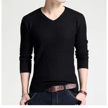Мужской свитер, Осень-зима, v-образный вырез, Одноцветный, вязанный мужской свитер, длинный рукав, тонкий, приталенный свитер, Casaco Masculino