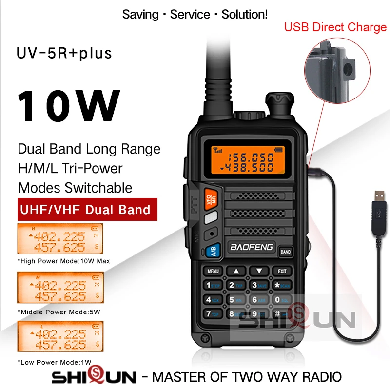 rechargeable walkie talkies 10W Walkie Talkie Long Range Baofeng UV-5R+Plus Radio for Hunting 10 km Upgrade of UV-5R UV-10R Ham Radio 10KM UHF/VHF Tri Bands best 2 way radios