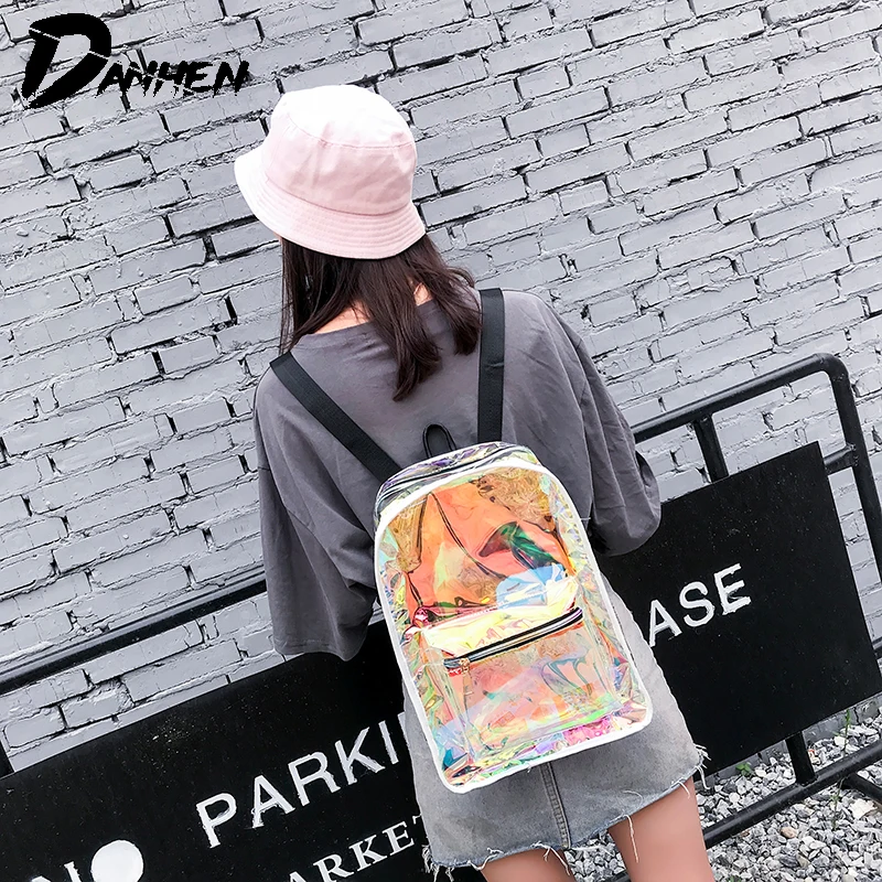 

Fashion Women Backpack with Laser Transparent Backpacks for Girls Waterproof Ladies Beach Travel Bags mochila feminina