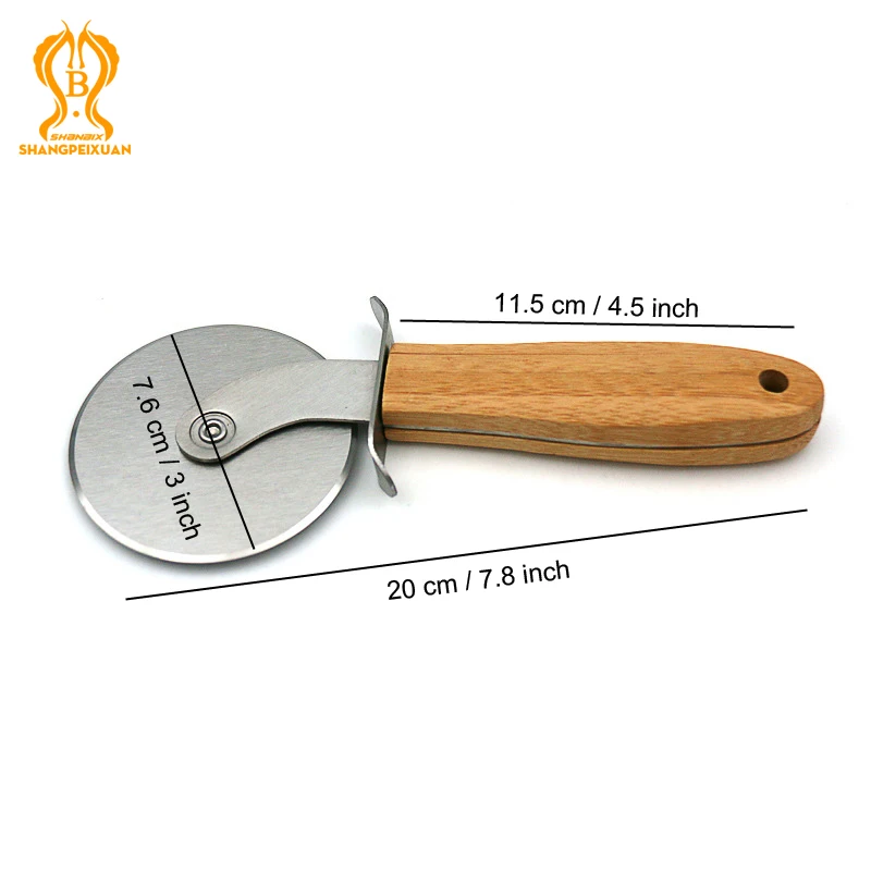 SHANGPEIXUAN Pizza Wheel Cutter Rotating Pizza Slicer Cutter Stainless Steel Wheel Knife With Non-Slip Wooden Handle