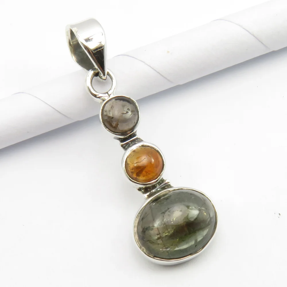 

Chanti International TOURMALINE Pendant 1.2" Pure Silver Gems Jewelry