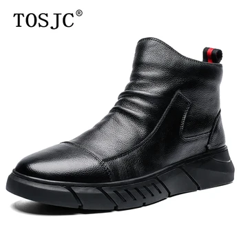 

TOSJC Mens Leather Boots Fashion Zip Chelsea Boots Round-toe Cowboy Boots for Male Autumn Casual Shoes Outdoor Motorcycle Boots