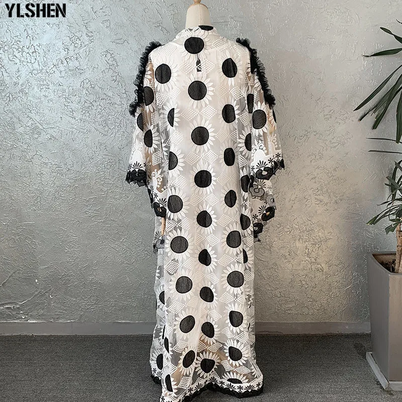 Love Lace African Dresses for Women Plus Size Dashiki Embroidery Flower Abaya Muslim Hijab Dress African Clothes Robe Africaine 03