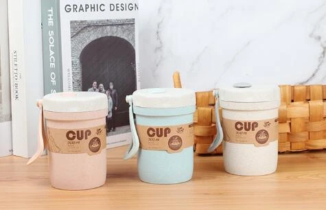 Wheat Straw Coffee Cup Mugs Microwavable Bouillon Cup Breakfast Cups Beer  Glasses With Lid And Spoon Portable Water Bottle