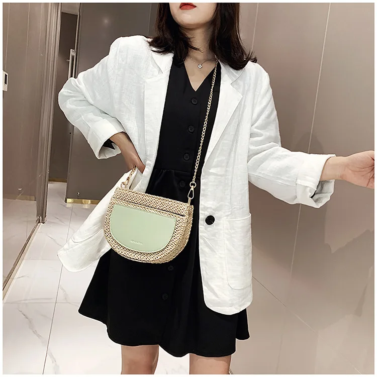 JIULIN The new crescent grass knitted handmade multi-pocket Bohemian style single shoulder straddle lady bag in