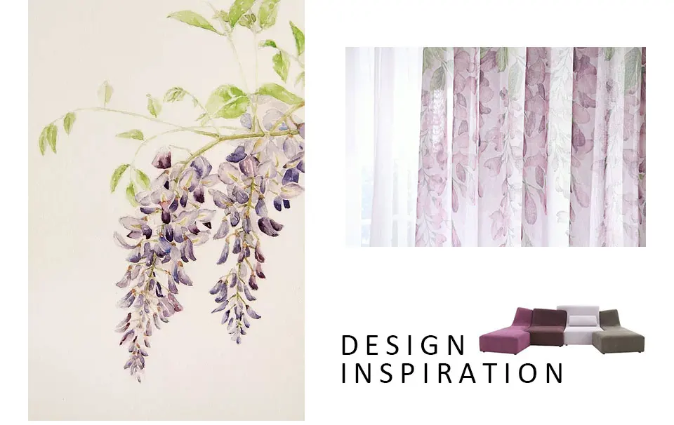 Description Picture 6 of itemWisteria Floral Tulle Curtains for Living room Printed Sheer Voile Curtain for Bedroom Window Screening Drapes Blinds Home Decor