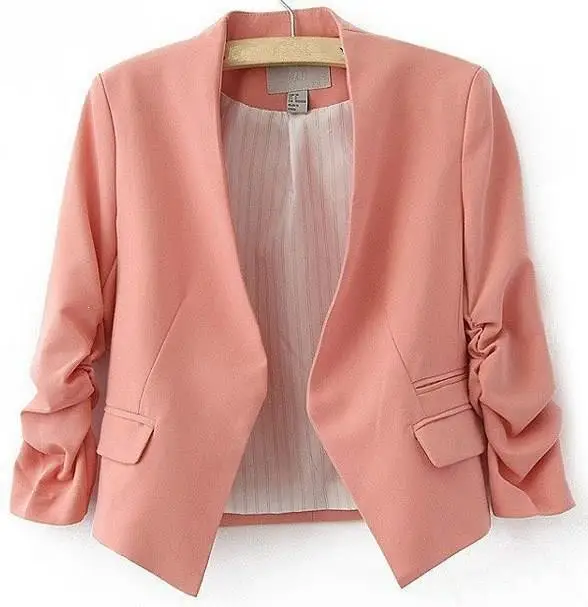 

Nice Womens Candy Color Blazer Jacket Long Sleeve Button Slim Suit V-Neck Casual Solid Short Blazer