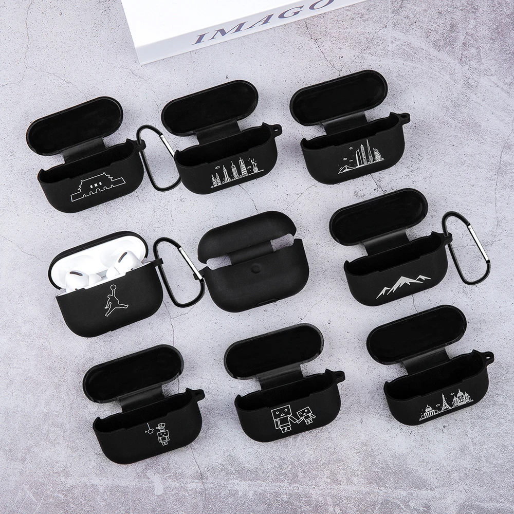 Силиконовый чехол для Airpods Pro Air pods мультяшный Pods черный из ТПУ Apple Чехол
