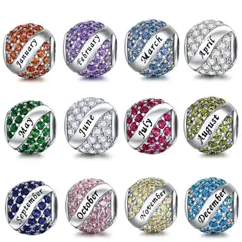 

DALARAN Birthday Stone DIY Charms 925 Sterling Silver Beads Fit Pandora Original Charms Bracelet Necklace For Women Jewelry Gift