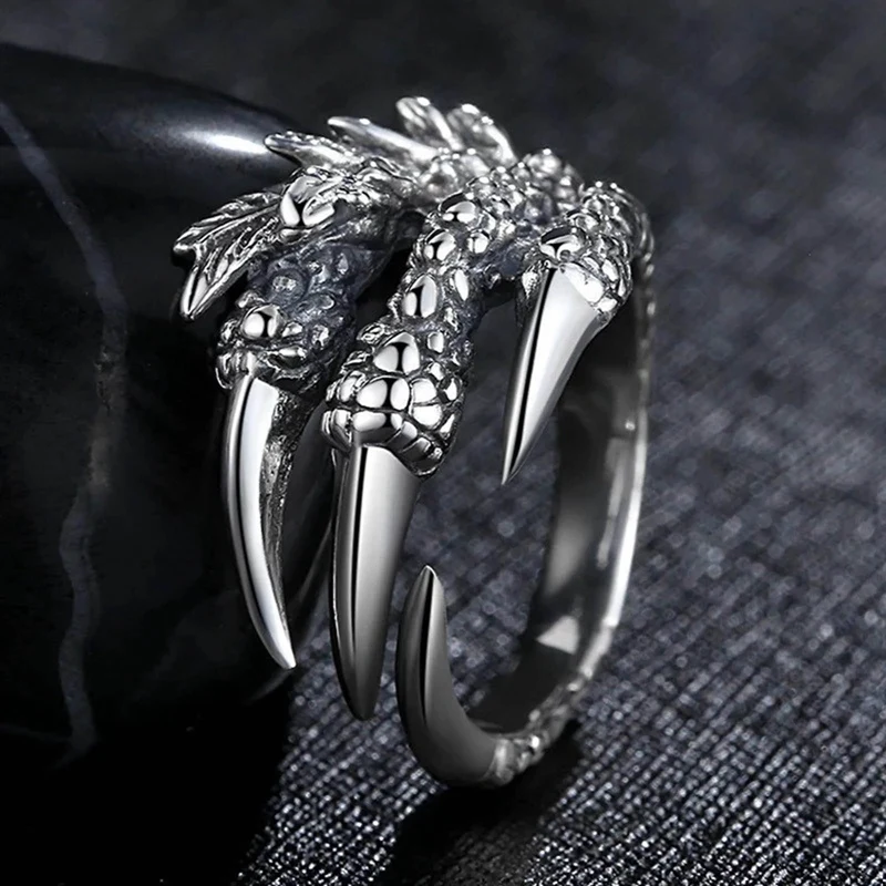 Punk Rock Rings Mens Gothic Jewelry Dragon Claw Ring For Men Engagement Ring Wedding Promise Rings For Women Gifts Female