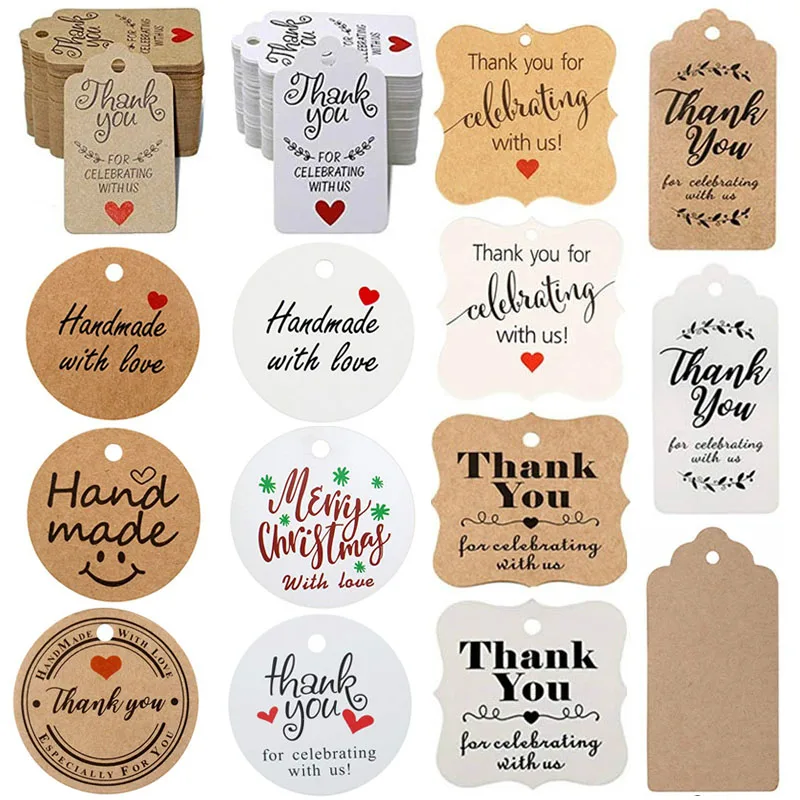 300Pcs Kraft brown /white Gift Tags Thank You paper tags for Wedding decoration baby shower Christmas Label Party decorations