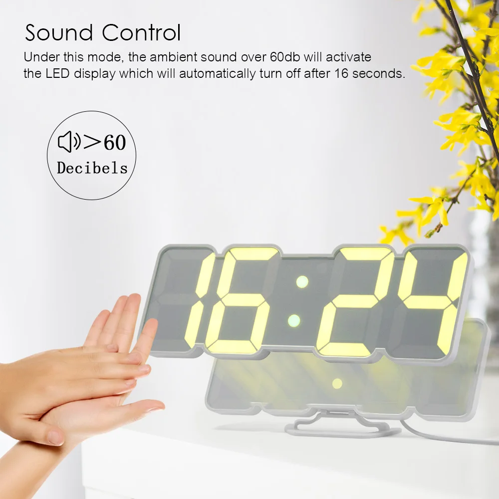 3D Wireless Remote Digital RGB LED Alarm Clock USB Powered Time/Temperature/Date Display 115-Color Changing