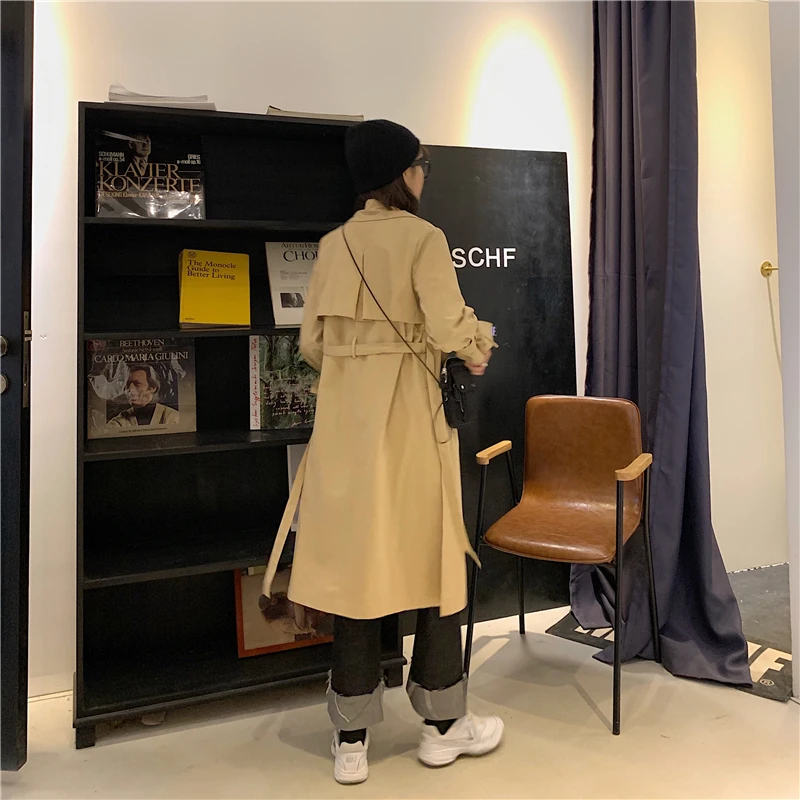 Цена контроль 5 фотосессия стиль корейский стиль средней длины СВОБОДНЫЙ Модный отложной воротник длинный рукав Тренч пальто Женская 384