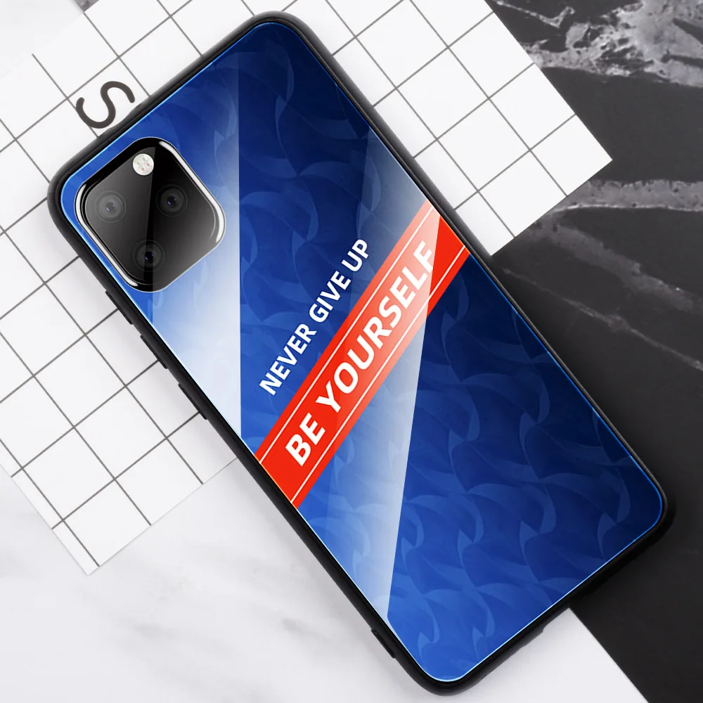 Никогда не оставляйте чехлы из закаленного стекла для IPhone 11 Pro Max XS MAX XR i8 i8 Plus i7 i6 i6s i6 Plus противоударный градиентный бампер