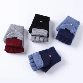 

Mens Winter Warm Thickening Wool Knitted Flip Fingerless Exposed Finger Thick Gloves Half Finger Mittens Hand Sets