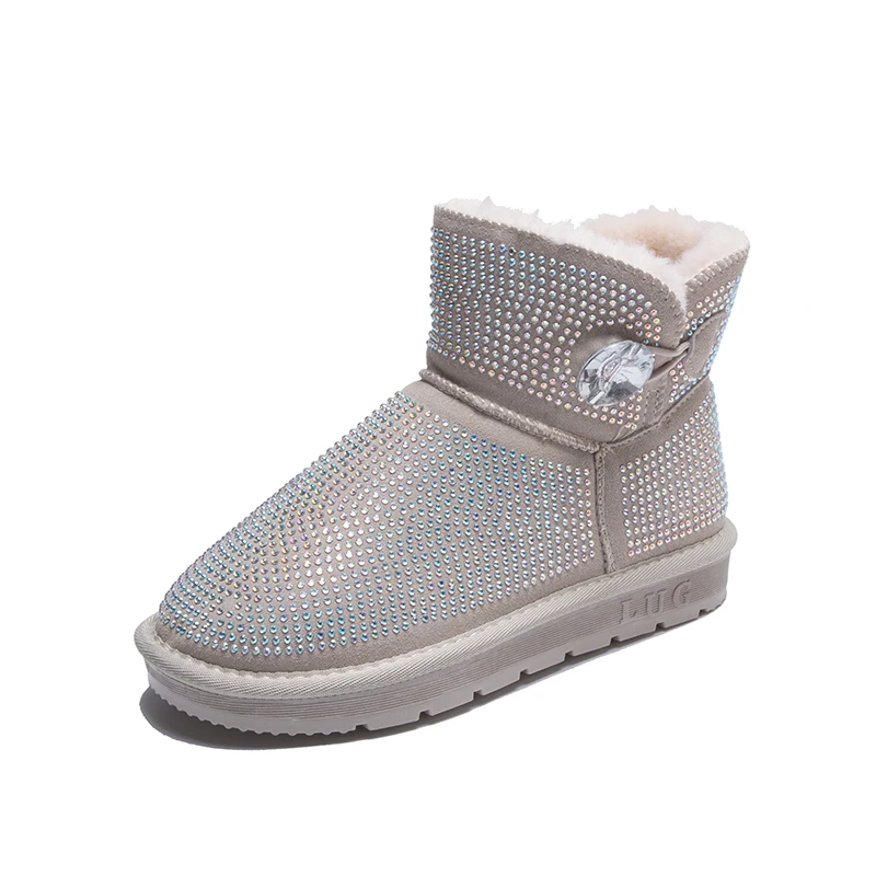 New Sexy Rhinestone Buttons Ankle Boots Women Flat Keep Warm Snow Boots Shoes Woman Short Plush Winter Shoes Botas Mujer - Цвет: Коричневый