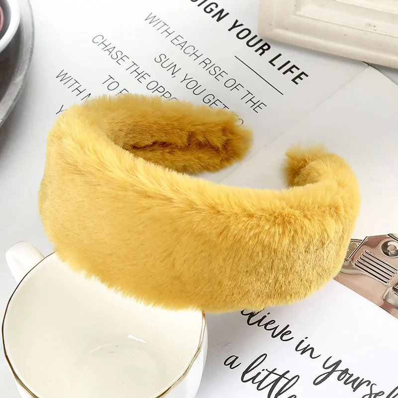 Haimeikang повязка на голову из искусственного меха головные уборы зимние аксессуары для волос для женщин повязки на голову ободок Новая модная резинка для волос - Цвет: yellow