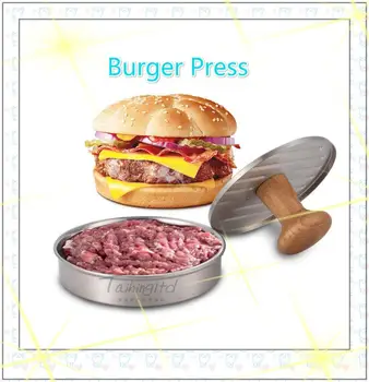 

5 Inch Meat Patties Mold Burger Pressure Mold Stainless Steel 304 Meat Presser Beech Wood Handle Kitchen Tools
