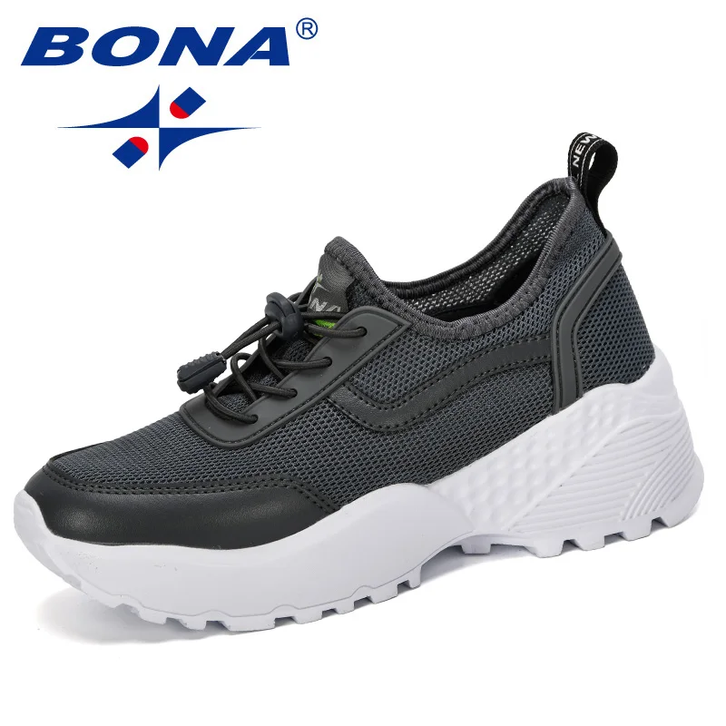 Dark gray BONA/Новинка года; повседневные женские дышащие кроссовки на платформе; модная женская обувь из сетчатого материала; женская обувь из вулканизированной кожи; удобная обувь - Цвет: Dark gray