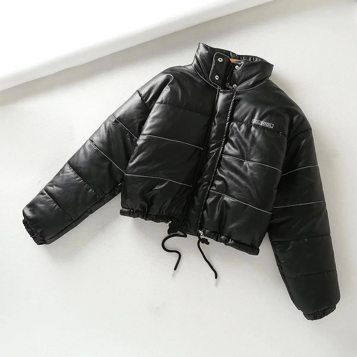 

Europe And America INS Blogger Autumn And Winter WOMEN'S Dress 3m Reflective Stripes Short Stand Collar Jacket Europe And Americ