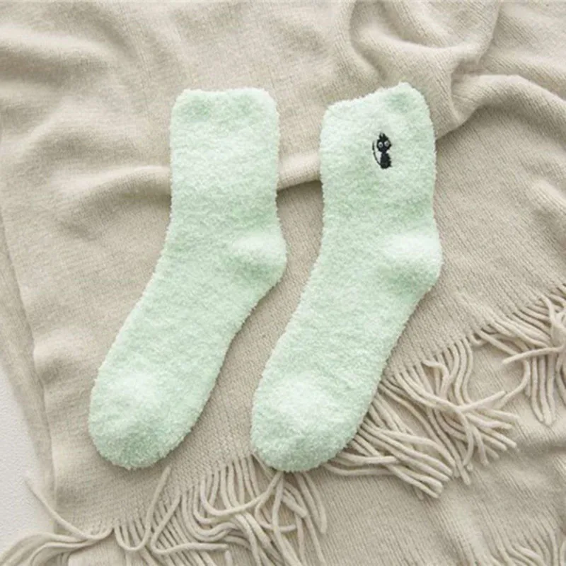 Soda Green cat Носки из кораллового флиса женские носки без пятки осенние и зимние короткие плотные теплые носки с милыми когтями и когтями носки с забавными животными - Цвет: Soda Green cat