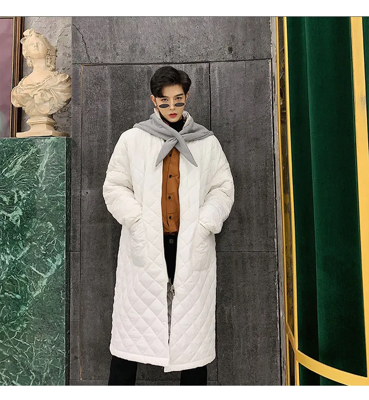 M-XL! новая хлопковая одежда выше колена, с капюшоном, с ромбовидной сеткой свободная хлопковая куртка в Корейском стиле хлопок